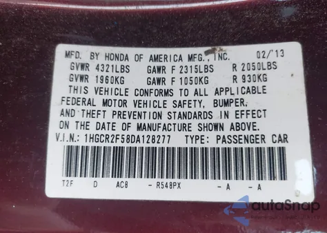 2013 Honda Accord Sport from USA, damaged, VIN 1HGCR2F58DA128277
